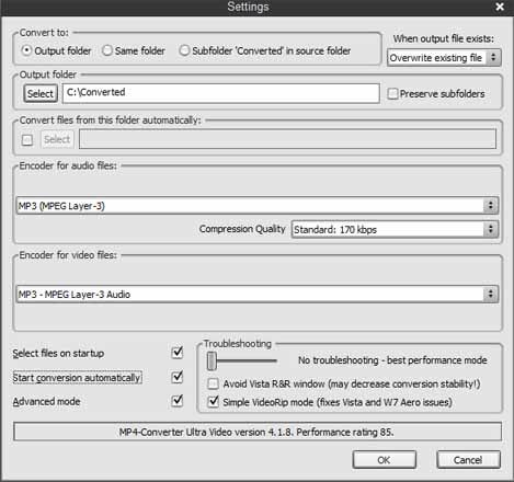 MP4 to MP3 converter settings